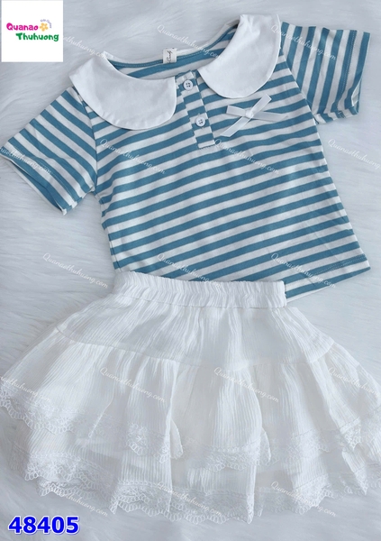 Set váy Sofia sọc xanh đính nơ