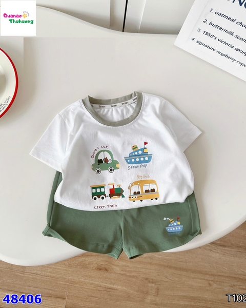 Bộ Bernie kem oto, quần short xanh