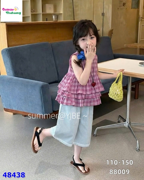 Set áo caro hồng, quần jean