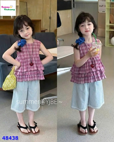 Set áo caro hồng, quần jean