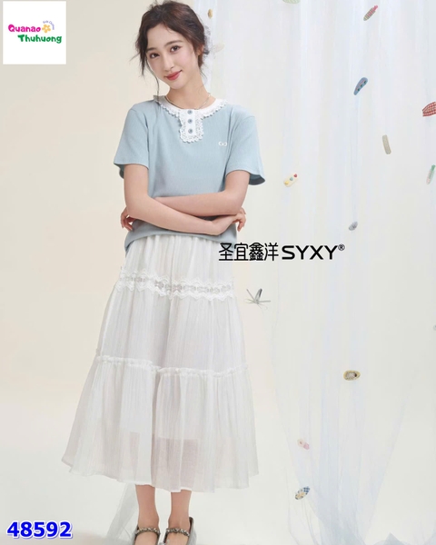 Set áo xanh, chân váy trắng