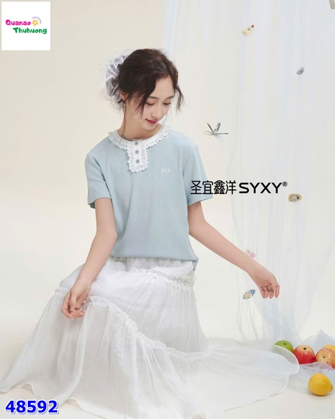 Set áo xanh, chân váy trắng