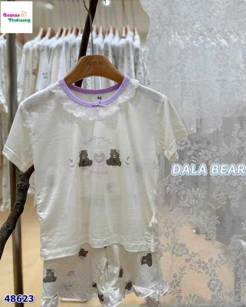 Bộ Tencel T kem gấu trái tim tím