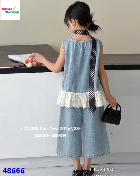 Set xanh jean chấm bi