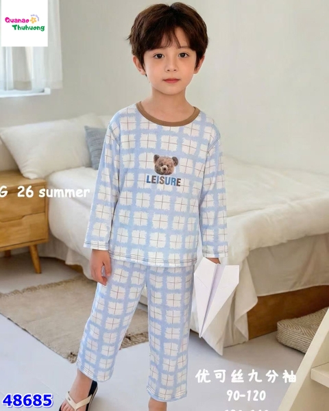Bộ Tencel dài caro xanh gấu