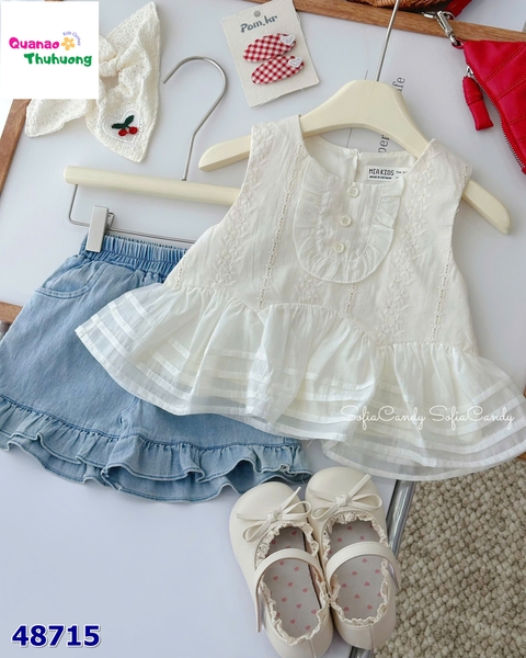 Set bộ Miakid áo thêu, quần short jean