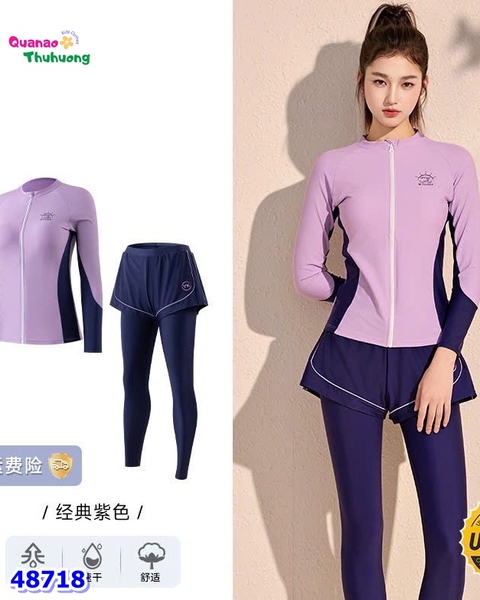 Đồ bơi Yuke tím viền xanh