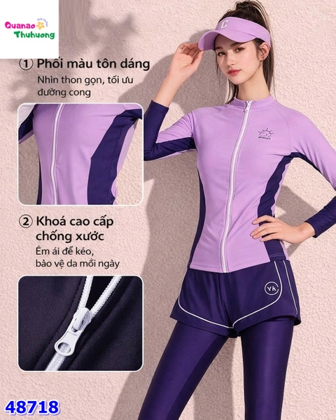 Đồ bơi Yuke tím viền xanh