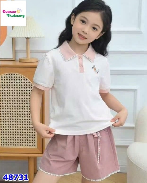 Set áo hồng thêu ngựa, quần short hồng