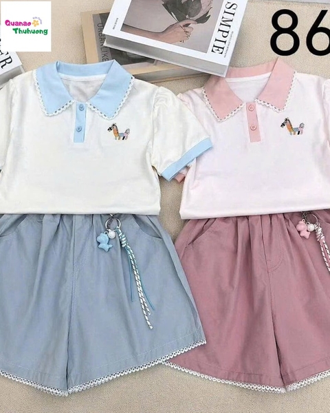 Set áo hồng thêu ngựa, quần short hồng