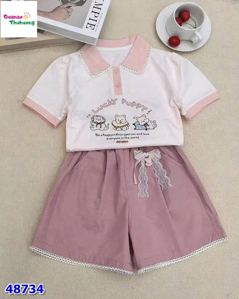 Set bộ áo hồng Puppy Lucky