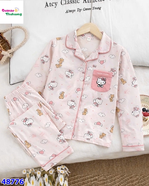 Pyjama dài hồng Kitty và gấu