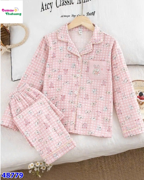 Pyjama dài caro hồng thỏ