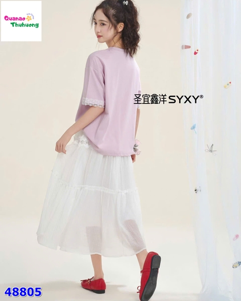 Set áo tím thêu Puppy, váy trắng
