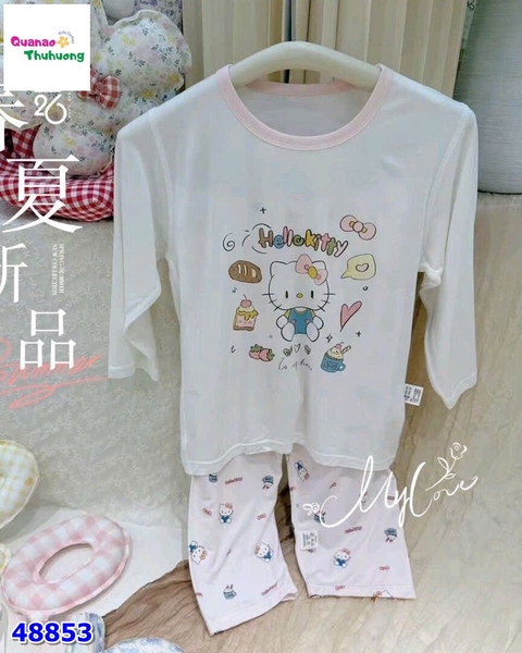 Bộ Tencel T dài trắng Kitty & bánh