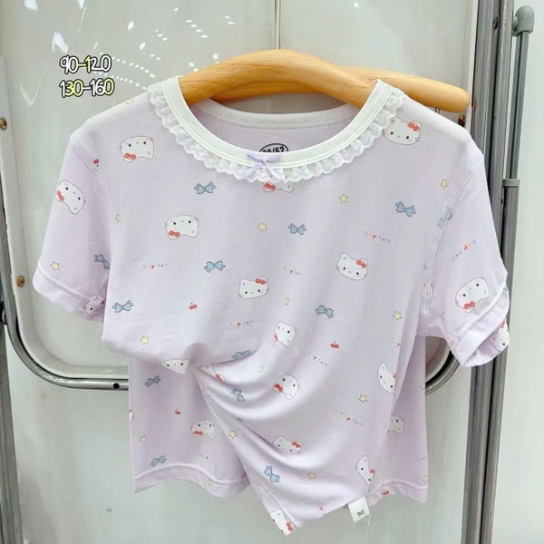 Bộ Tencel W tím Kitty nơ đỏ