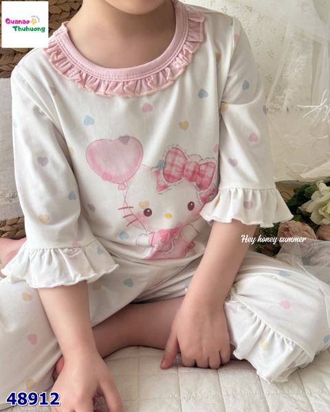 Bộ Tencel lửng Honey trắng Kitty bóng bay