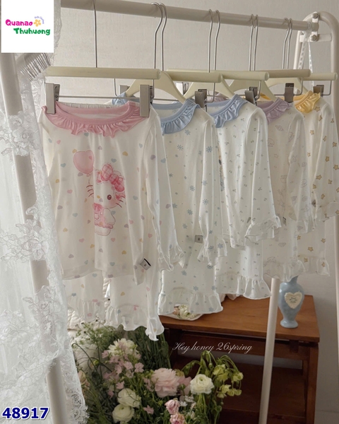 Bộ Tencel dài Honey trắng Hellokitty bóng bay