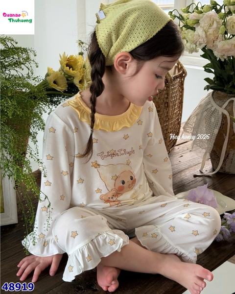 Bộ Tencel dài Honey trắng em bé ôm gấu