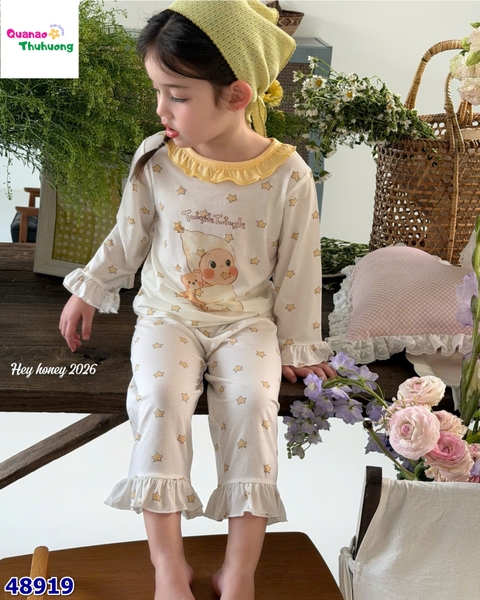 Bộ Tencel dài Honey trắng em bé ôm gấu