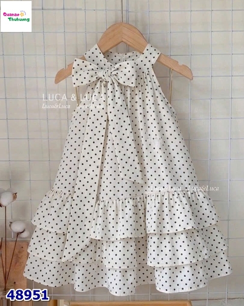 Đầm nơ Luca xám xanh chấm bi