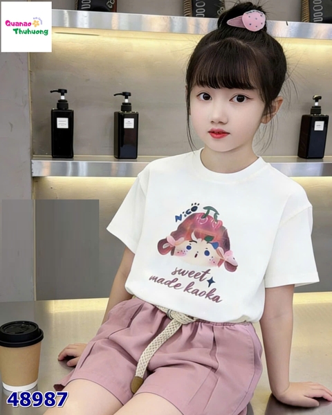 Set áo trắng cô gái Sweet, quần short hồng