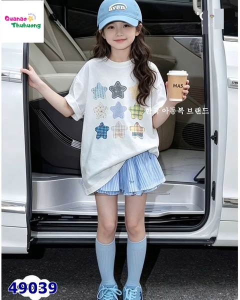 Set ChoHee áo trắng ngôi sao, chân váy xanh