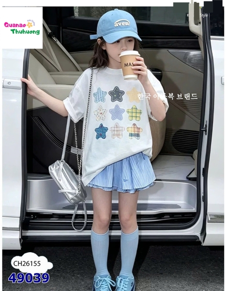 Set ChoHee áo trắng ngôi sao, chân váy xanh