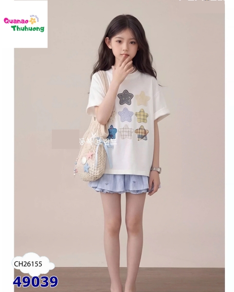 Set ChoHee áo trắng ngôi sao, chân váy xanh