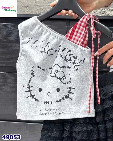 Áo M+ xám dây lệch vai Hello Kitty