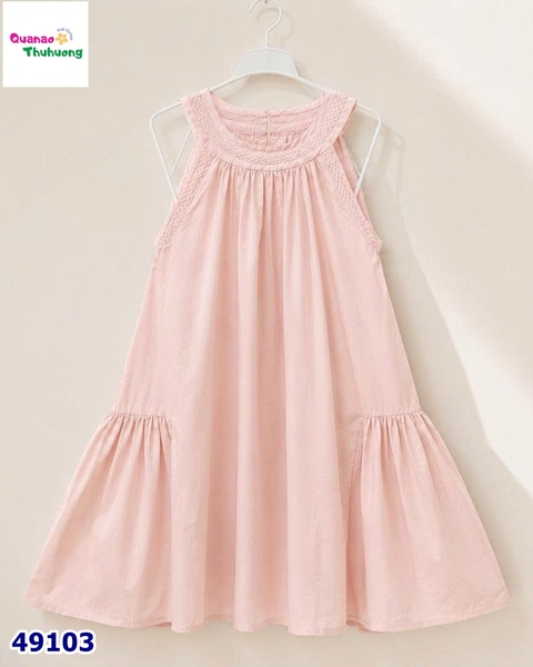 Đầm babydoll viền bím hồng