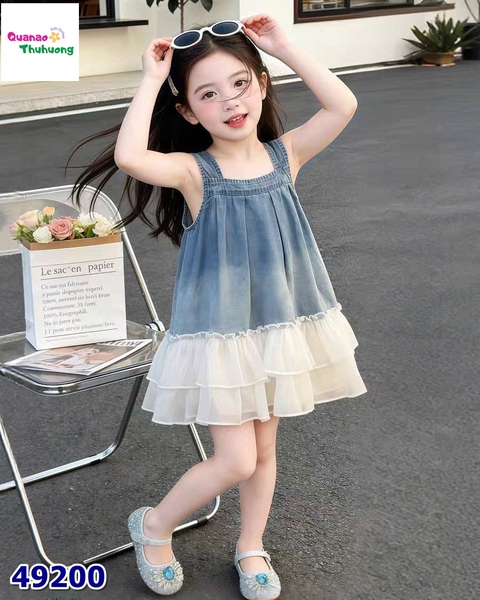 Đầm jean phối voan trắng