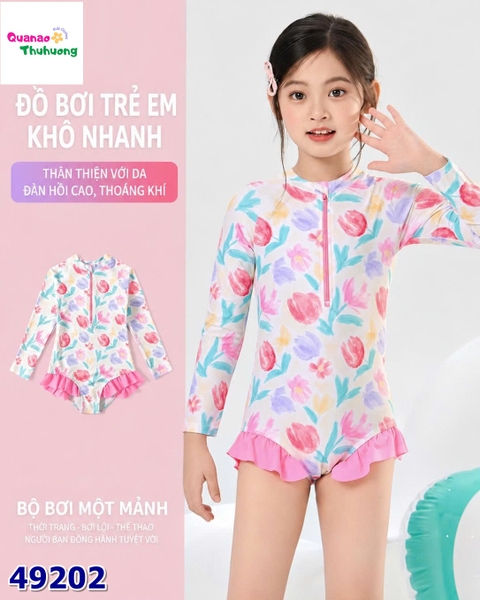 Bộ bơi liền Yuke hoa tulip hồng