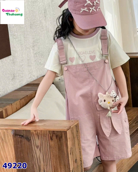 Set yếm hồng , áo in trái tim