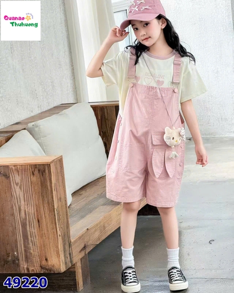 Set yếm hồng , áo in trái tim