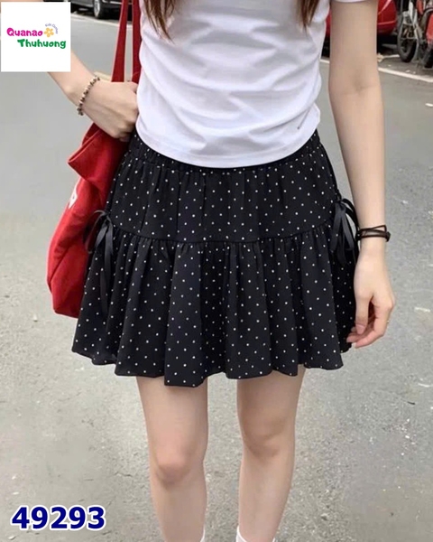 Chân váy bí đen chấm bi đính nơ 2 bên