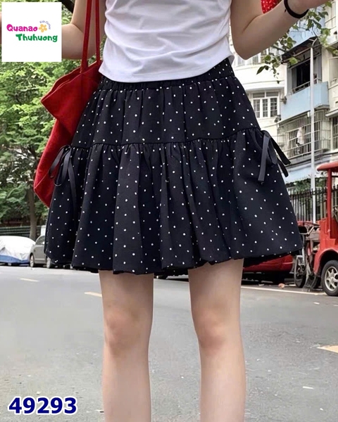 Chân váy bí đen chấm bi đính nơ 2 bên