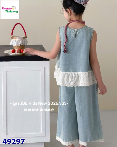 Set bộ xanh jean viền ren
