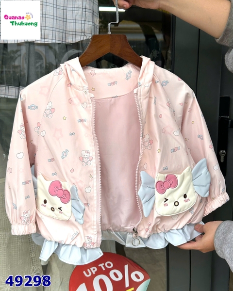 Áo khoác hồng Kitty viền xanh dương
