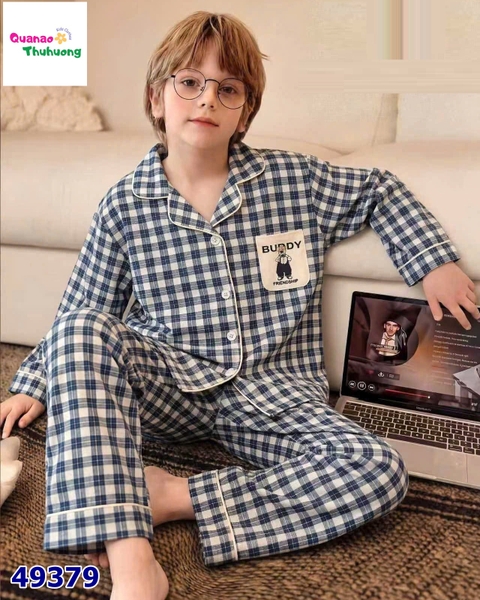 Pyjama Qke dài caro xanh gấu Buddy