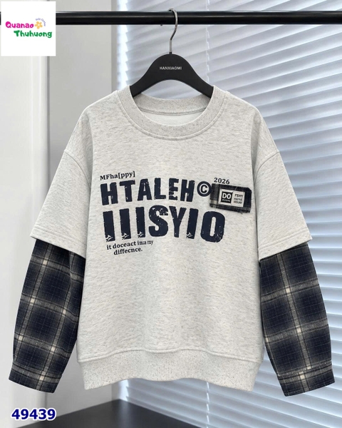 Áo Sweater xám Htaleh tay caro