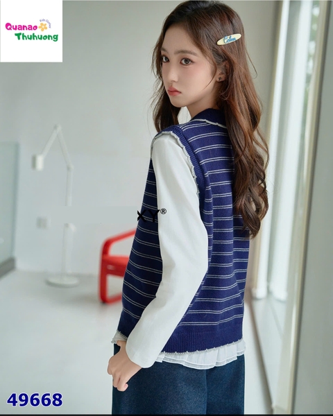 Set Syci gile sọc xanh, quần jean xanh