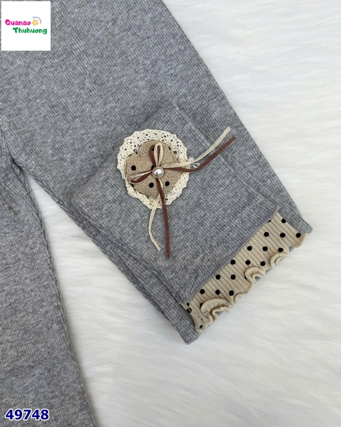 Legging xám gấu kem chấm bi
