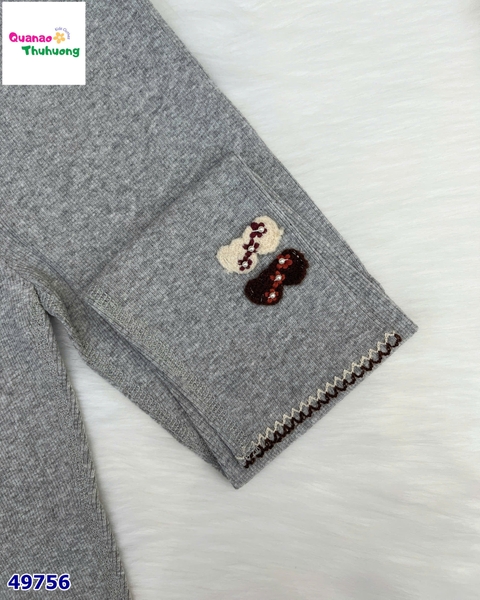 Legging xám thêu nơ đính hoa