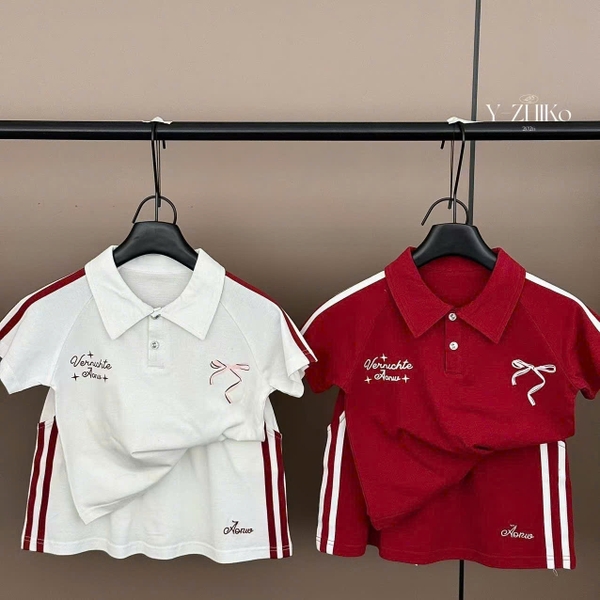 Set váy polo trắng nơ