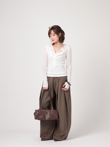Seleen, Áo thun mỏng tay dài form ôm giả 2 lớp cổ cài, WT0275