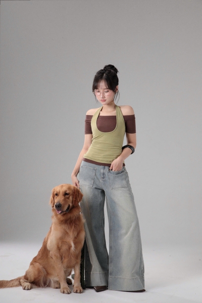 Seleen, Áo layer 2 món (có thể mặc tách rời) form trễ vai ngang cổ yếm, WT0258