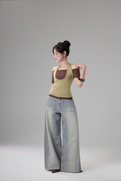 Seleen, Áo layer 2 món (có thể mặc tách rời) form trễ vai ngang cổ yếm, WT0258