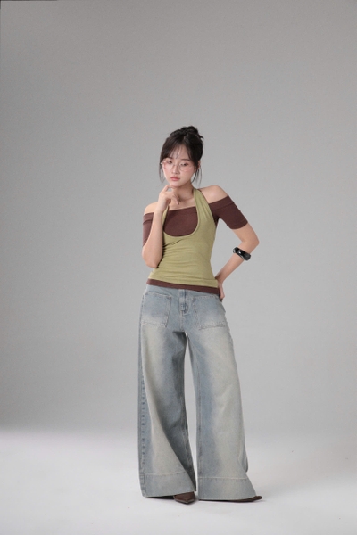 Seleen, Áo layer 2 món (có thể mặc tách rời) form trễ vai ngang cổ yếm, WT0258