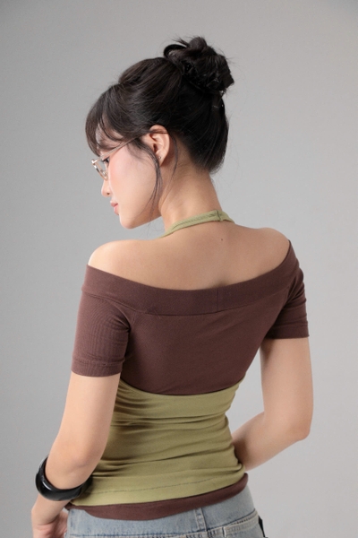 Seleen, Áo layer 2 món (có thể mặc tách rời) form trễ vai ngang cổ yếm, WT0258